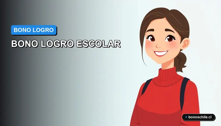 Ilustración vectorial plana premium sobre el Bono Logro Escolar 2026 en Chile, con montos y ejemplos.