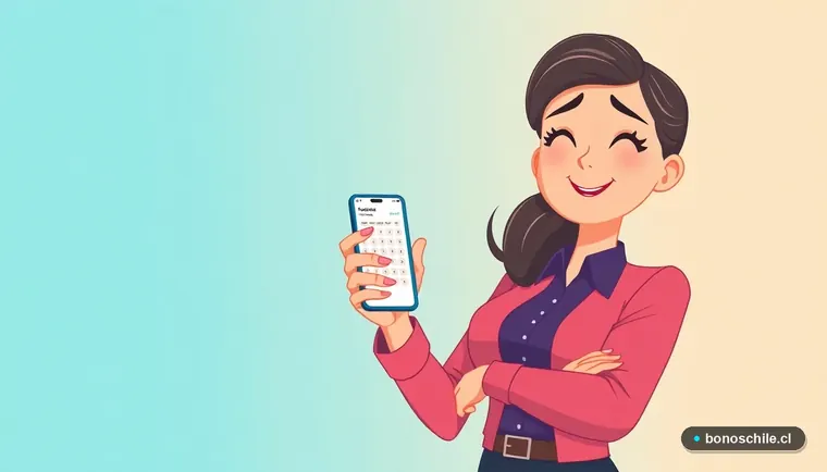 Mujer chilena consultando el cálculo de su bono estatal en un teléfono inteligente.