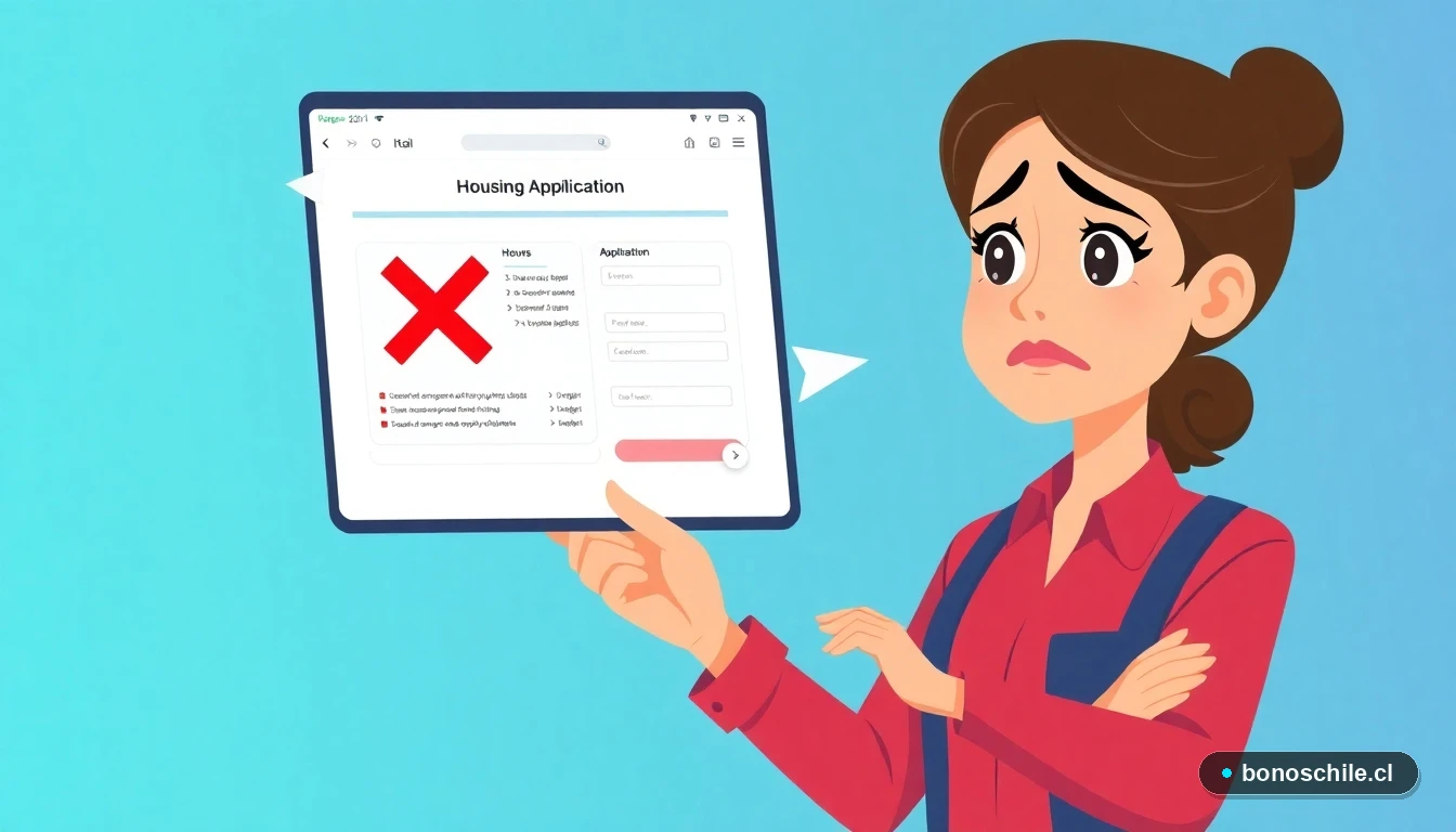 Mujer revisando errores en postulación a subsidio habitacional en Chile