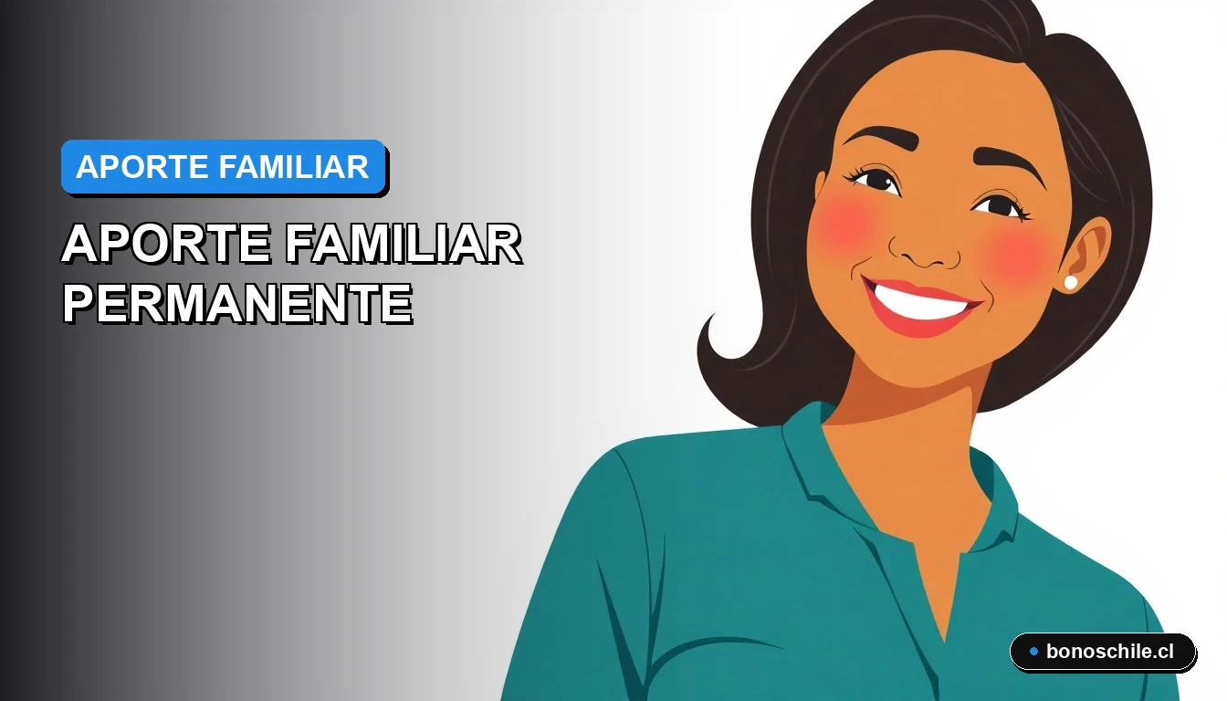 Ilustración vectorial plana de una madre chilena sonriente con fondo degradado, representando el beneficio del Aporte Familiar Permanente para 2026.
