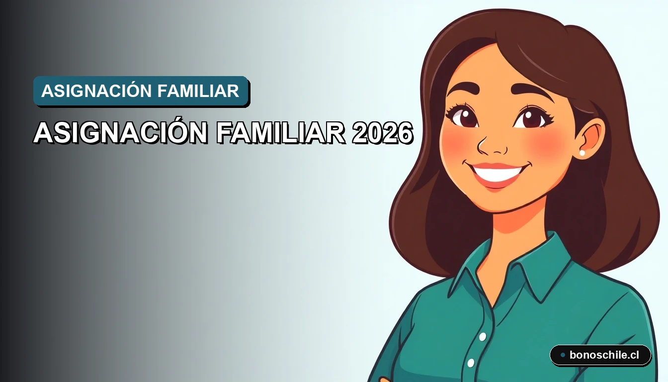 Ilustración vectorial plana de una mujer chilena sonriente, representando a una beneficiaria de la Asignación Familiar por Tramos. Fondo con degradado suave.