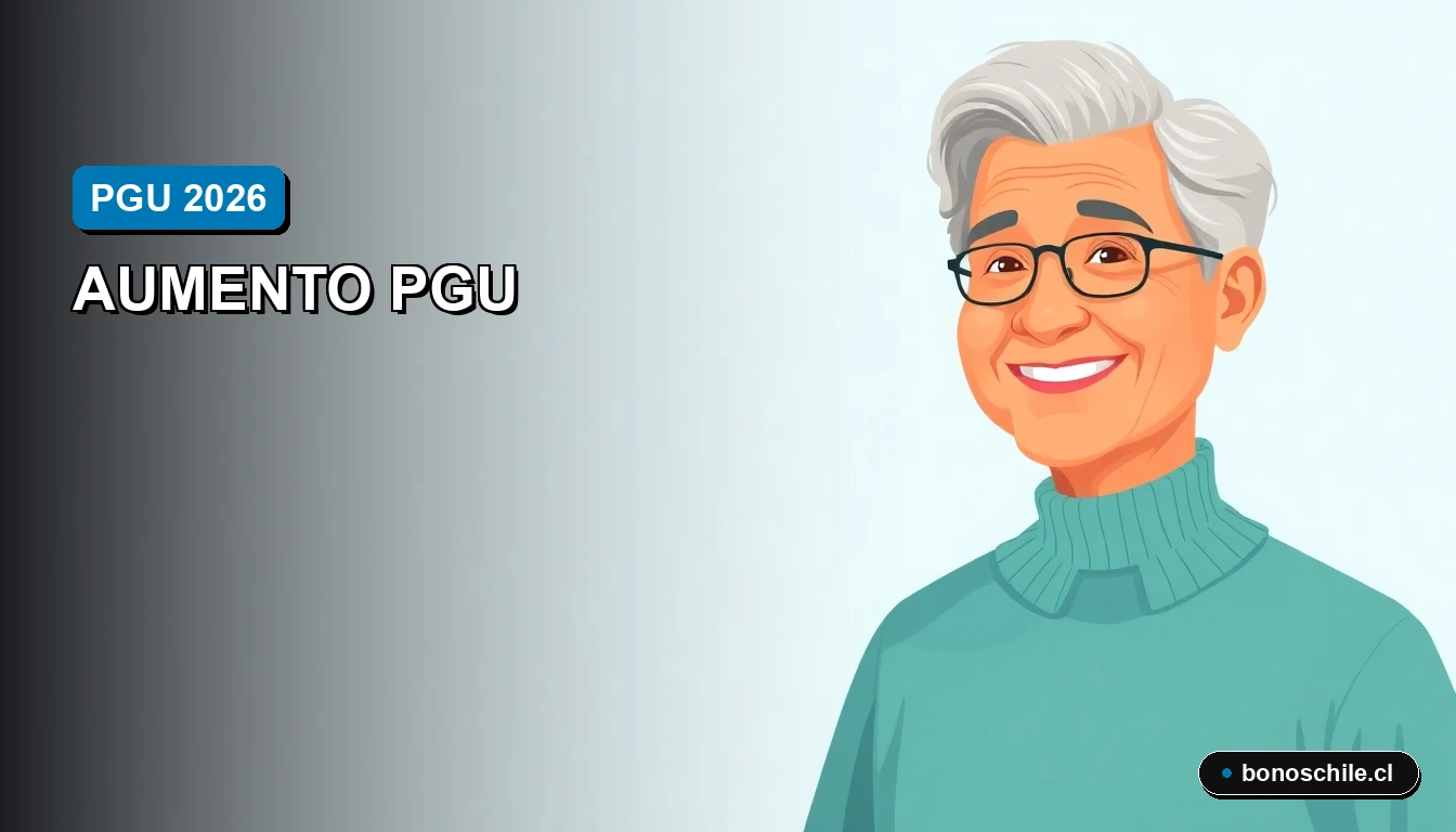 Ilustración vectorial plana de un adulto mayor chileno sonriendo, sobre fondo degradado, representando el aumento de la Pensión Garantizada Universal para mayores de 82 años.