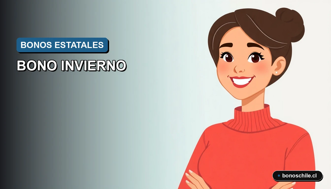 Ilustración vectorial plana premium sobre el Bono Invierno Automático en Chile, guía de consulta por RUT, montos y fechas de pago.