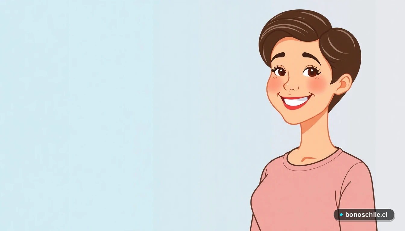 Ilustración de madre chilena sonriendo, representando la recepción del Bono Logro Escolar para su familia.