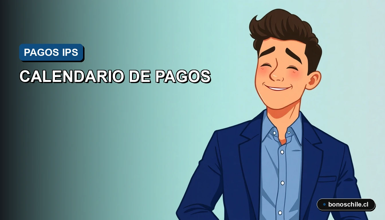 Ilustración vectorial plana de un hombre joven de perfil, con expresión aliviada, sobre fondo degradado azul. Representa la consulta de beneficios del IPS en Chile.