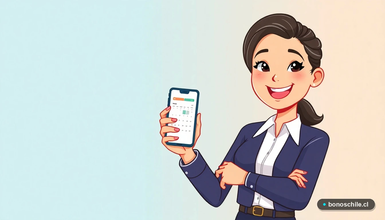 Ilustración de mujer consultando calendario de pagos IPS en su teléfono