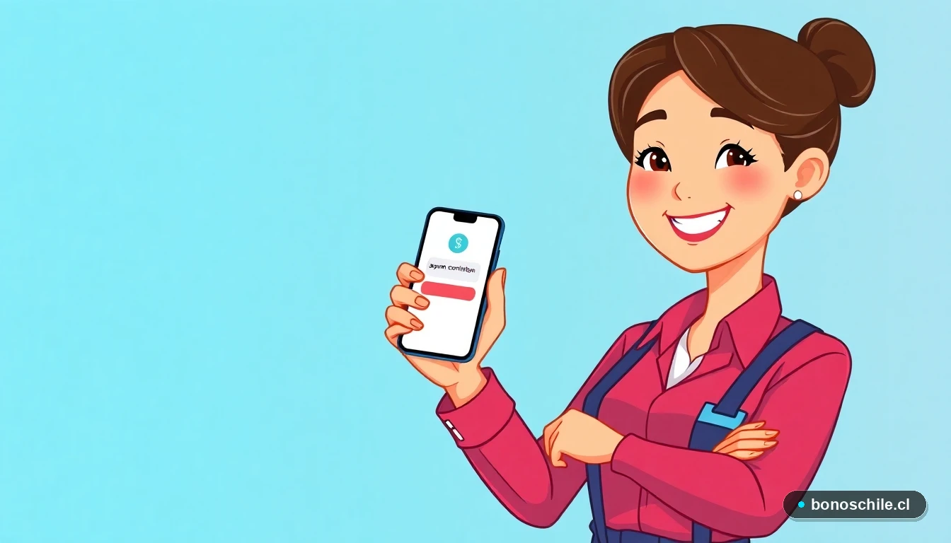 Joven trabajadora consultando el pago del Subsidio Empleo Joven en su teléfono móvil.