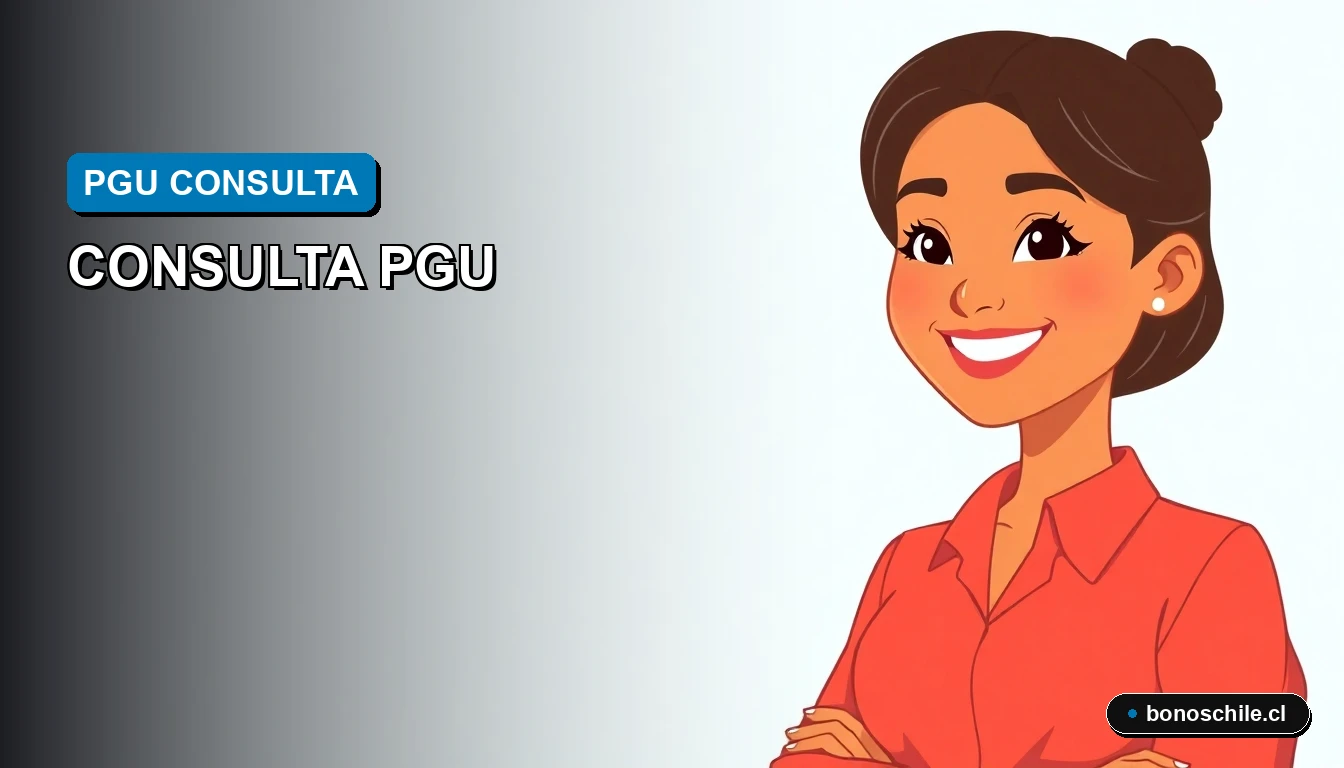 Ilustración vectorial plana de una mujer chilena joven, sonriendo con esperanza, sobre un fondo degradado azul. Representa la consulta de beneficios estatales como la PGU.