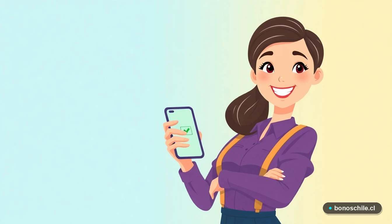 Joven mujer revisando la aprobación de su PGU en el celular con ClaveÚnica