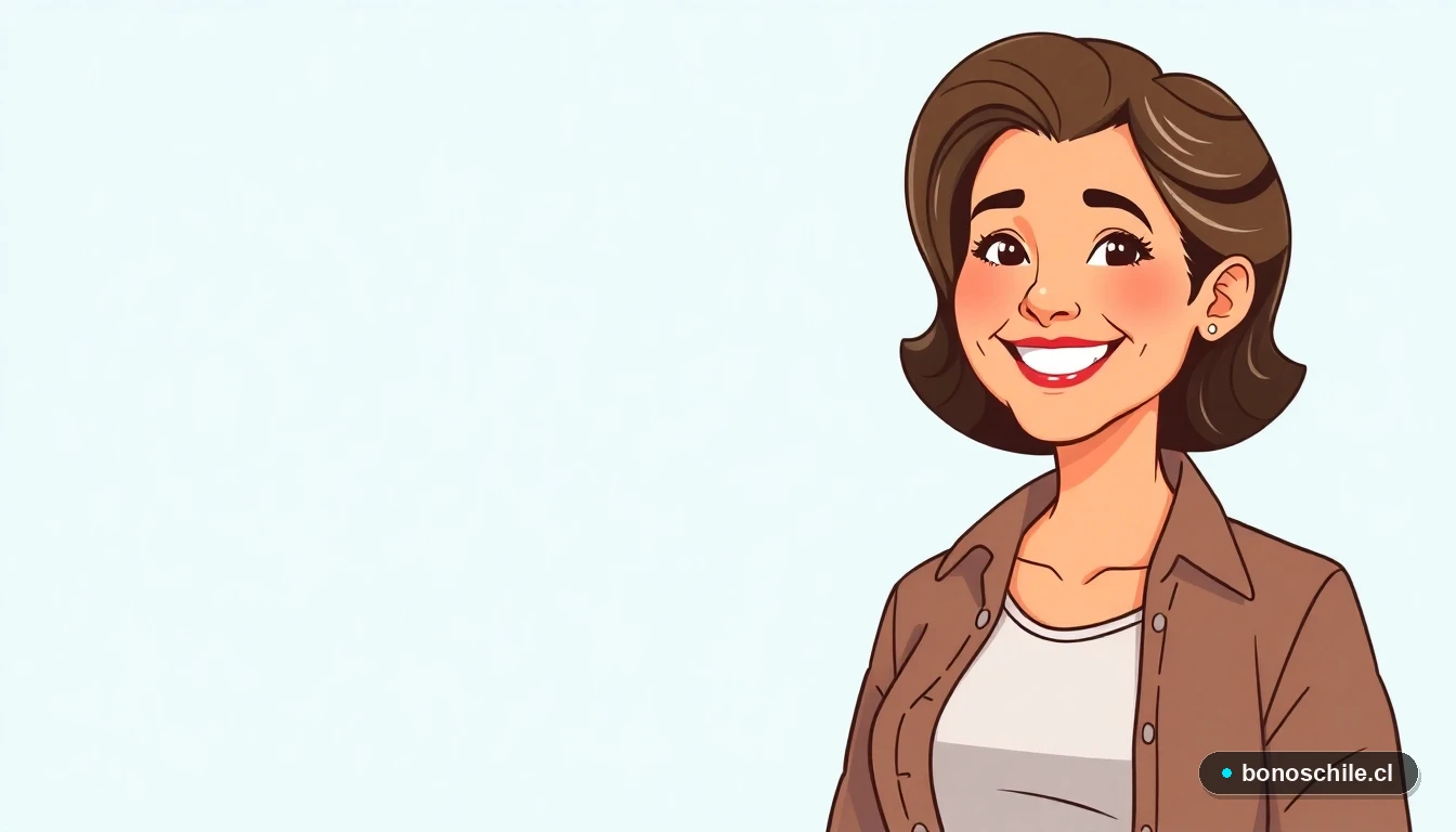 Mujer chilena revisando el pago de su PGU en un dispositivo digital, ilustración plana moderna.