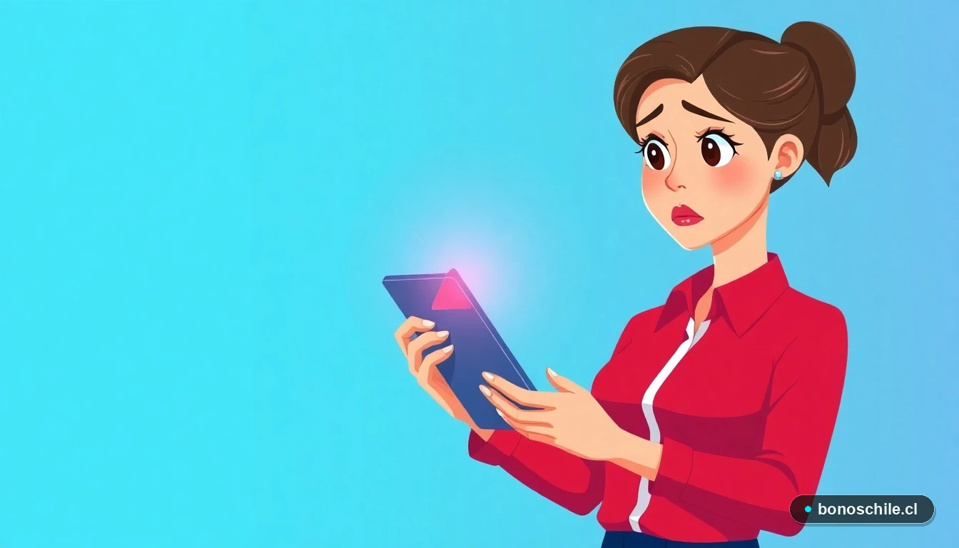 Mujer chilena revisando error en postulación a la PGU con ClaveÚnica en una tablet