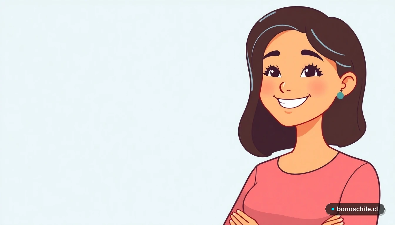 Ilustración de una madre joven revisando información sobre la Asignación Familiar en Chile.