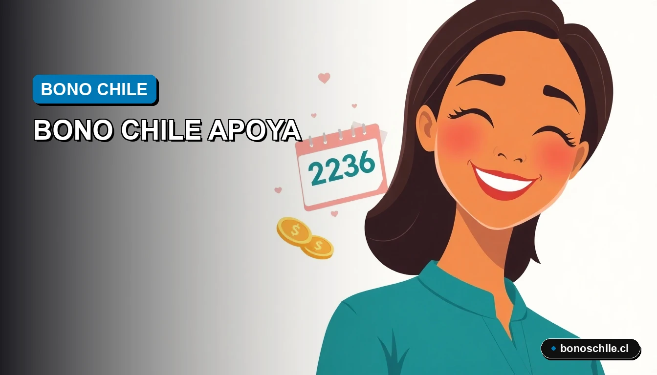 Ilustración vectorial plana premium de una mujer chilena sonriendo junto a un calendario y monedas, representando la guía del pago del Bono Chile Apoya 2026.