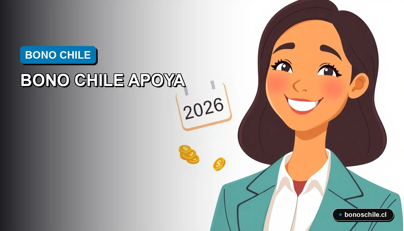Ilustración vectorial plana de una mujer chilena sonriente junto a un calendario y monedas, representando la guía para calcular el Bono Chile Apoya 2026.