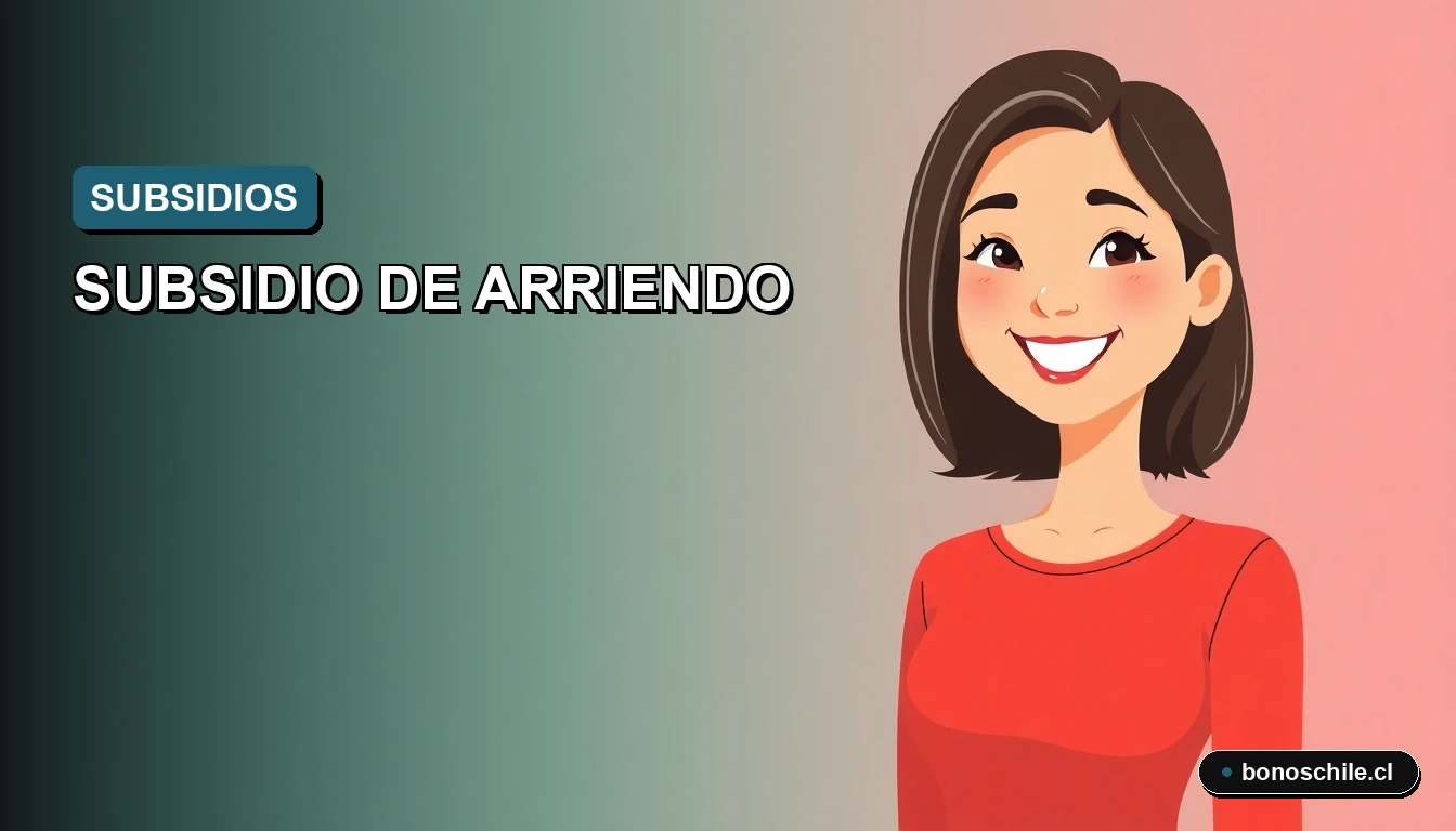 Ilustración vectorial plana de una mujer joven sonriente, representando a una beneficiaria del subsidio DS52 de arriendo en Chile, con un fondo degradado azul y verde.