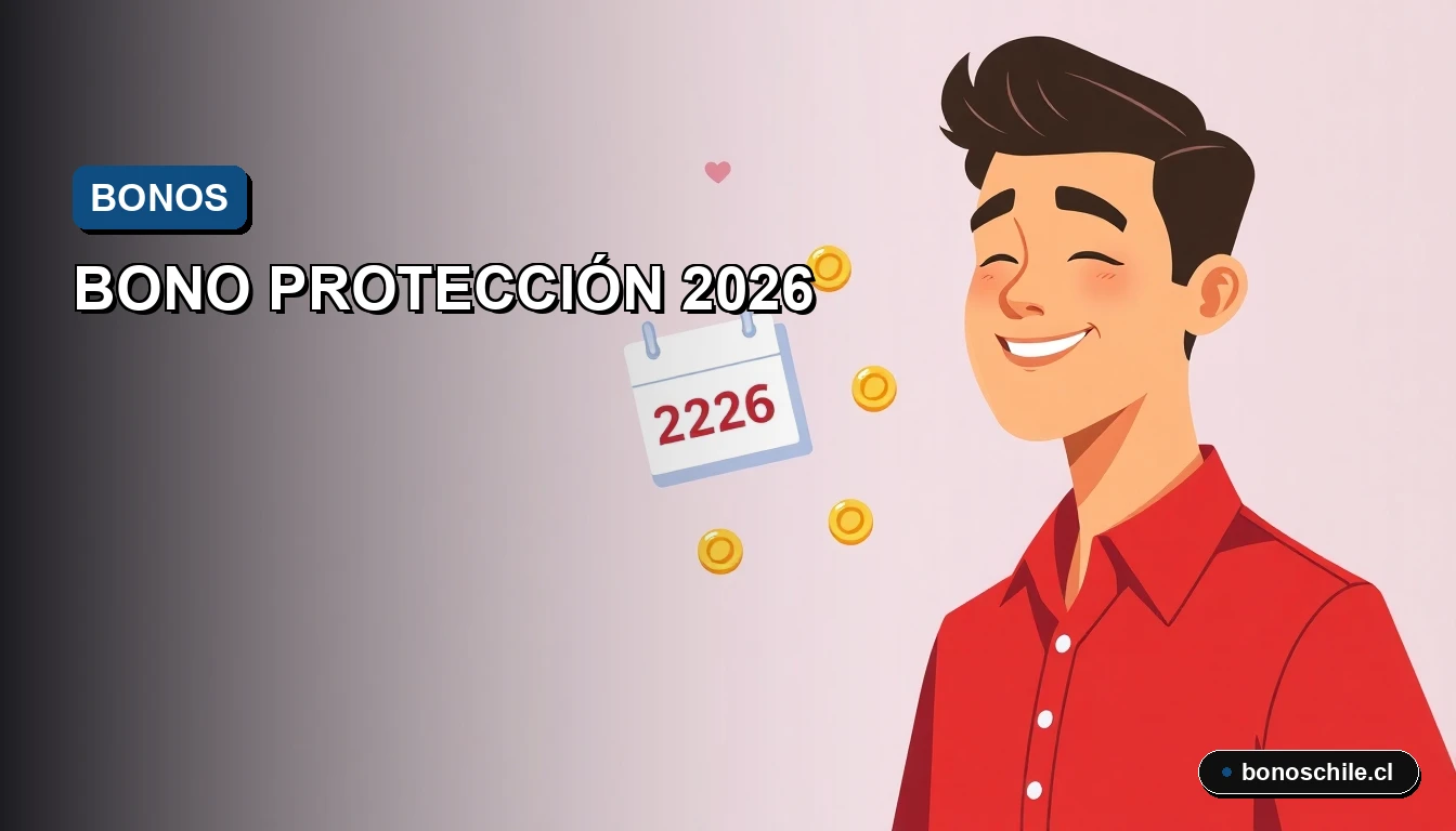 Ilustración vectorial plana de un trabajador chileno con expresión de alivio junto a un calendario y monedas, sobre fondo degradado azul y blanco.