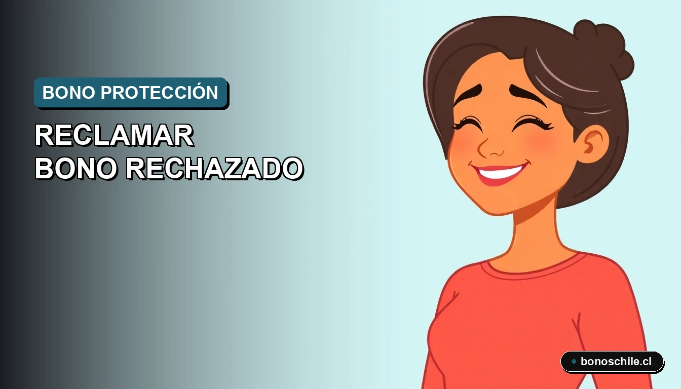 Ilustración vectorial plana de una mujer chilena joven, con expresión aliviada y esperanzada, para una guía sobre cómo reclamar el Bono Protección si fue rechazado.