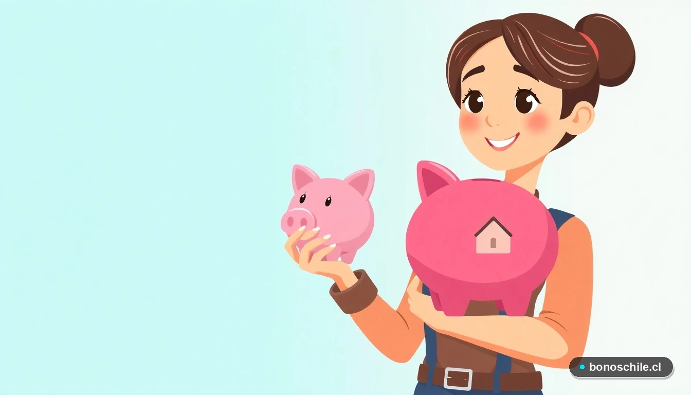 Ilustración de una joven trabajadora sosteniendo un alcancía con forma de casa, representando el ahorro para el subsidio DS1.