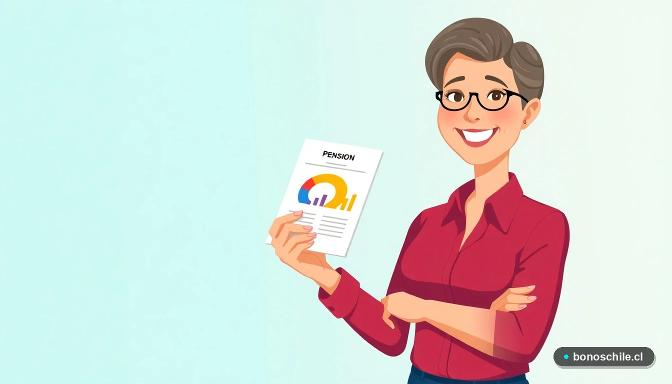 Ilustración de mujer revisando documento de aumento de pensión con bono por hijo.