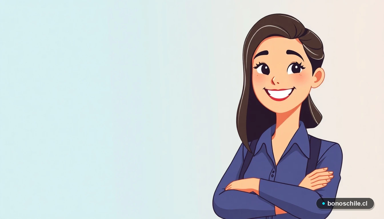 Ilustración de mujer chilena consultando información sobre el Bono Protección en un dispositivo digital.