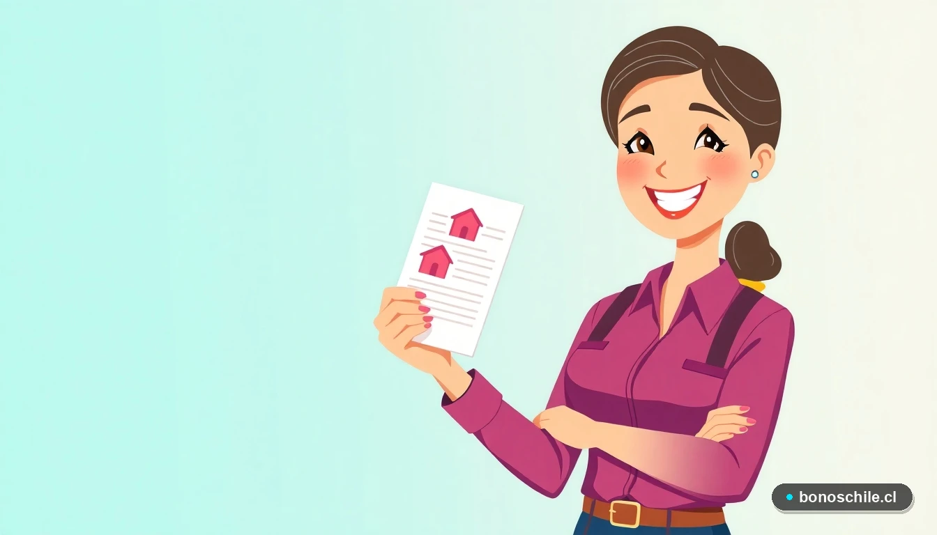 Ilustración vectorial de una mujer revisando los documentos para postular al subsidio familiar en Chile.