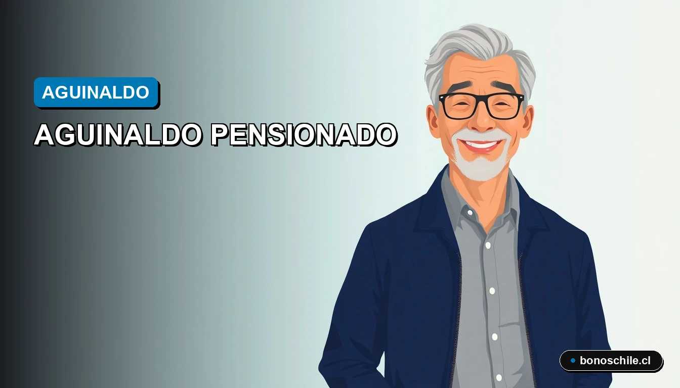 Ilustración vectorial plana de un hombre mayor sonriente, con lentes y chaqueta azul, sobre fondo degradado. Representa el cálculo de aguinaldo para pensionados en Chile.