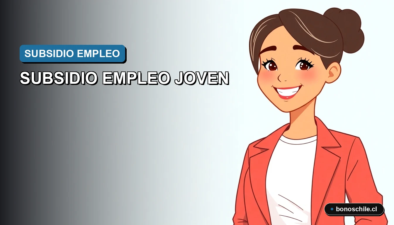 Ilustración vectorial plana de una mujer joven sonriente, representando a una trabajadora beneficiaria del Subsidio Empleo Joven 2026 en Chile, con fondo degradado.
