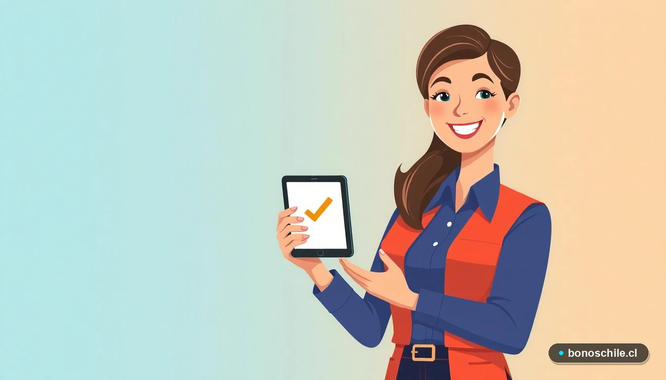 Mujer revisando los requisitos del Bono Chile Apoya en una tablet digital