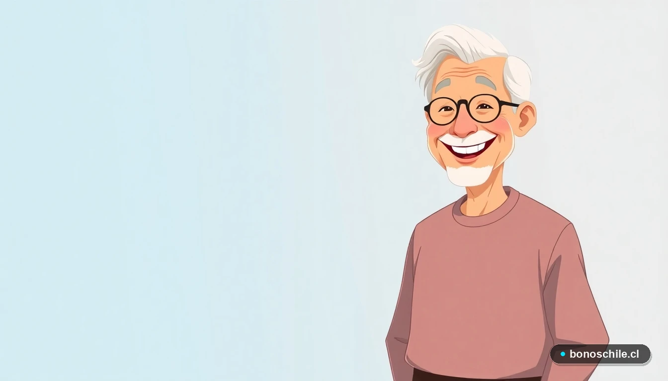 Ilustración de adulto mayor sonriendo, representando a un pensionado que recibe información sobre beneficios.