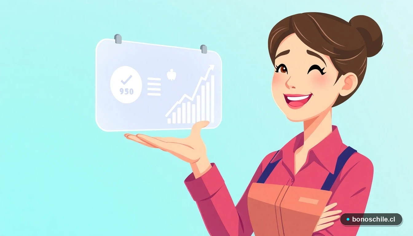 Ilustración de una joven trabajadora usando un simulador digital para calcular el Bono Protección.