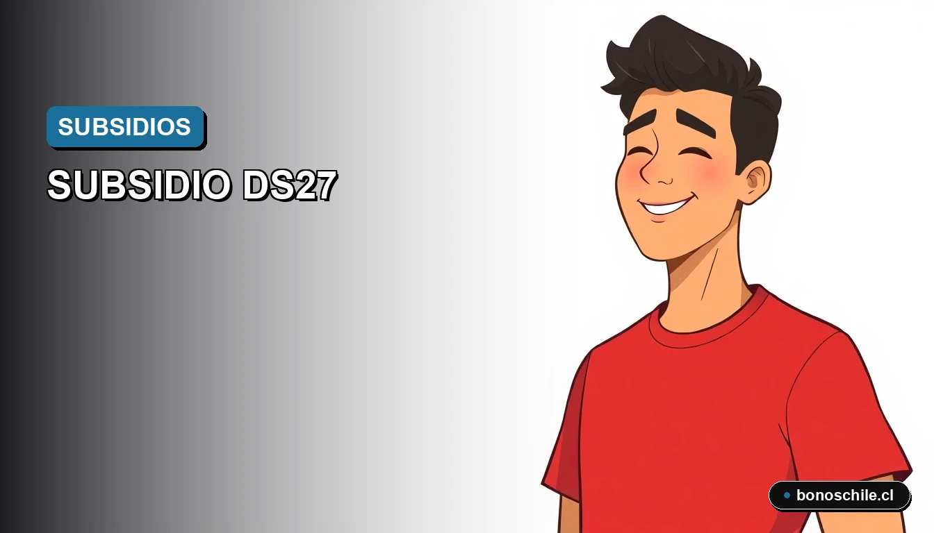 Ilustración vectorial plana y moderna de un hombre joven, con expresión aliviada, representando a un trabajador chileno que postula al subsidio de ampliación de vivienda DS27 del MINVU.