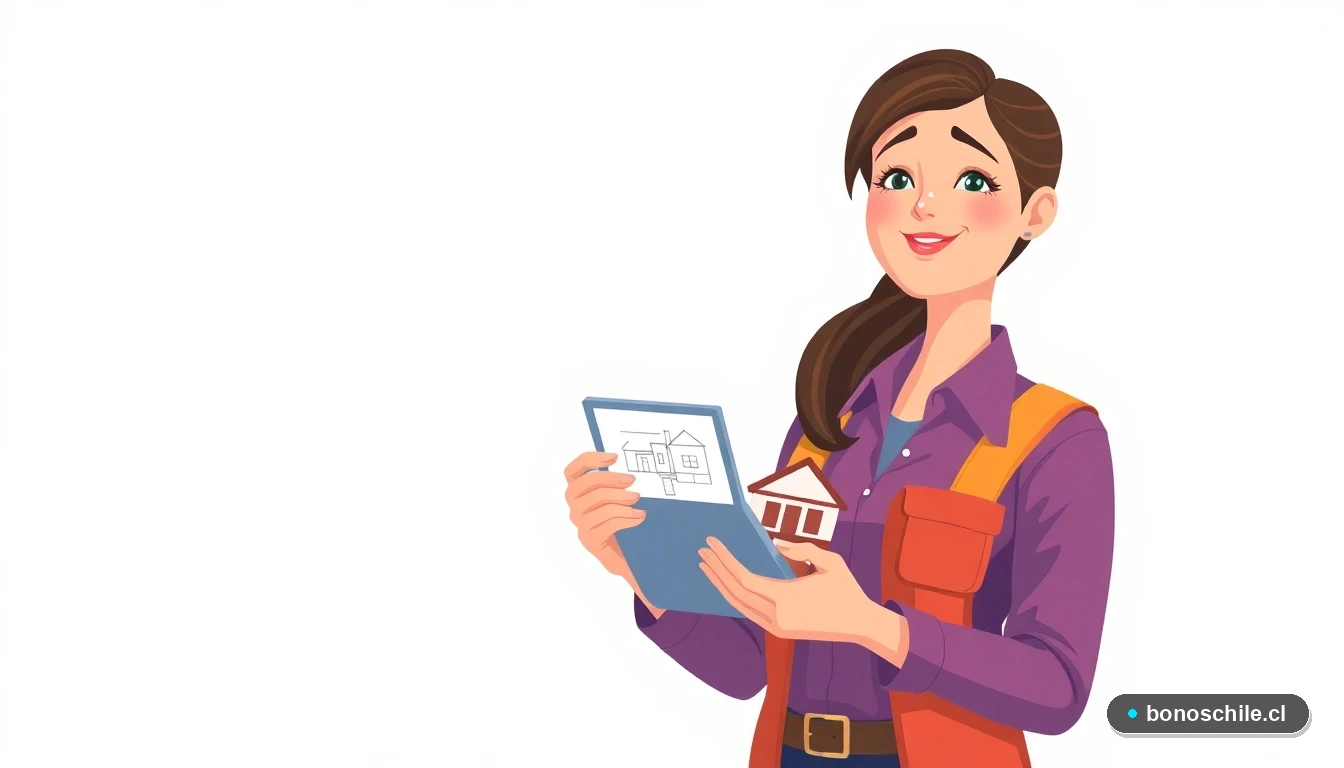 Joven mujer revisando planos de ampliación de vivienda con subsidio DS27 en tablet digital.